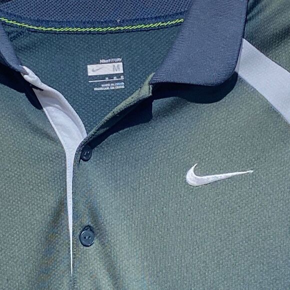 Nike Fit Dry Men's Athletic Colorblock Green / Blue Polo Shirt Size M - Picture 4 of 9